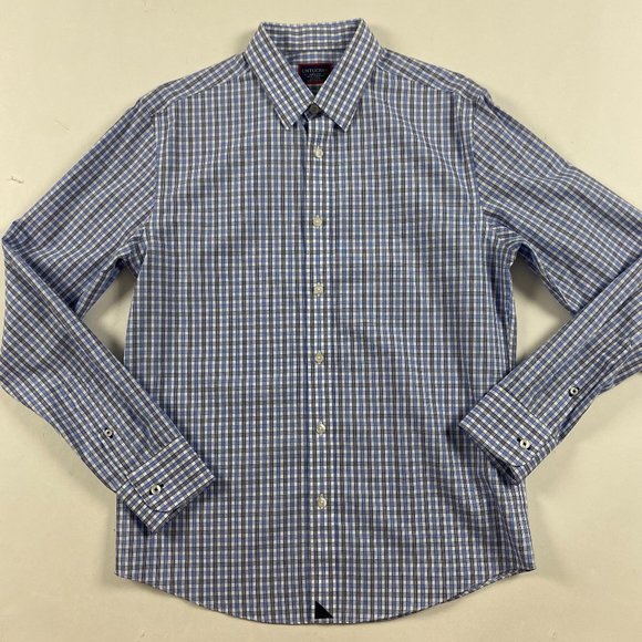 NWOT UNTUCKit Slim Fit Wrinkle Free Shirt Mens Medium Blue Black Gingham Check - Picture 2 of 10